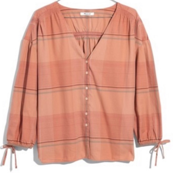 NWT Madewell Blush Plaid Blouse - Picture 2 of 4